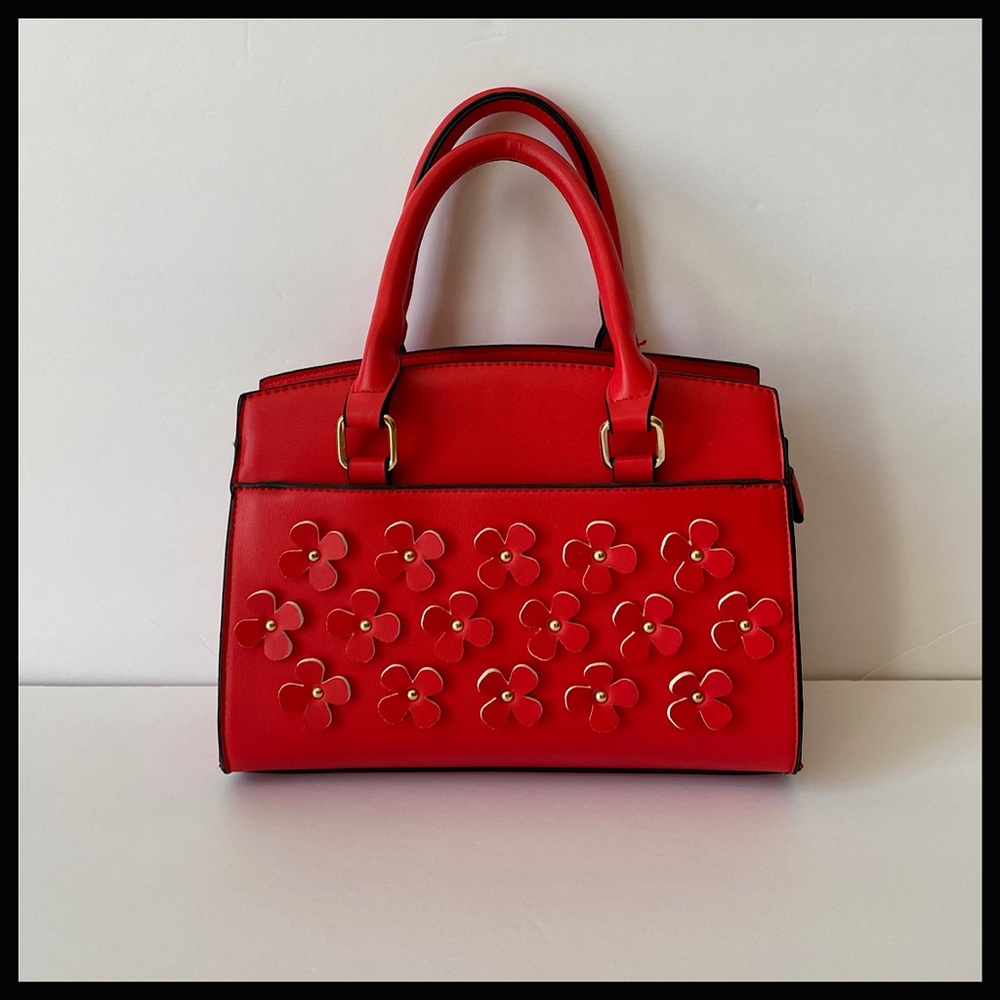 EUC Red Mini Satchel with Flowers